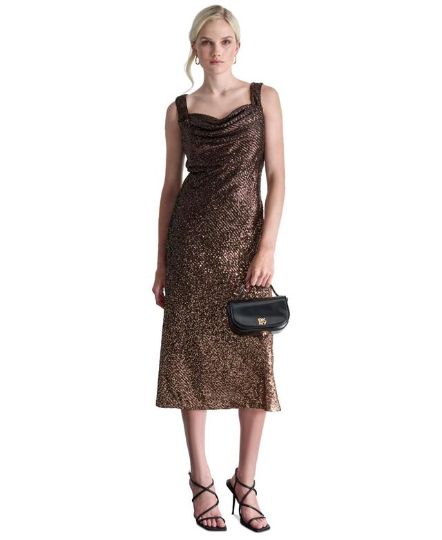 Dkny Womens Sequined Cowlneck Midi Dress Product Image