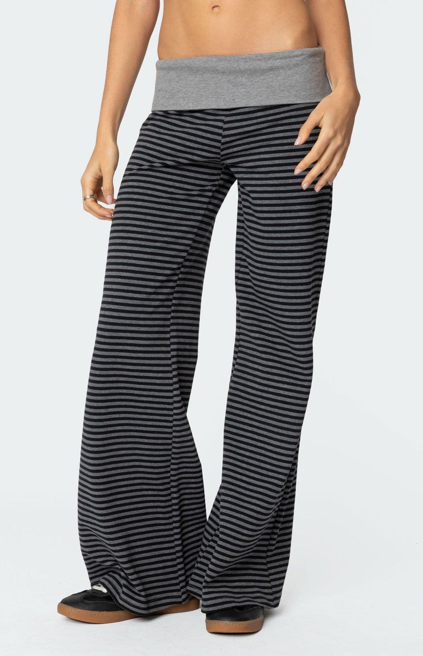 Edikted Women's Meggy Striped Fold Over Pants in Black/Gray - Product Image