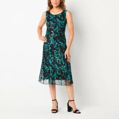 Connected Apparel Womens Sleeveless Leaf Midi Fit + Flare Dress Product Image