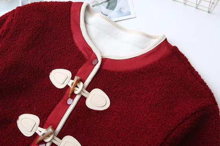 Plus Size Contrast Trim Fleece Toggle Jacket Product Image