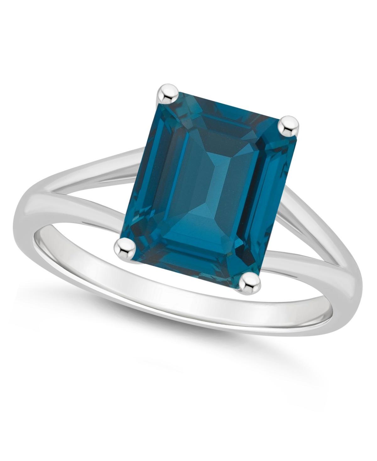 Alyson Layne Sterling Silver 10 mm x 8 mm Emerald Cut Gemstone Split Shank Solitaire Ring, Womens London Blue Topaz Product Image