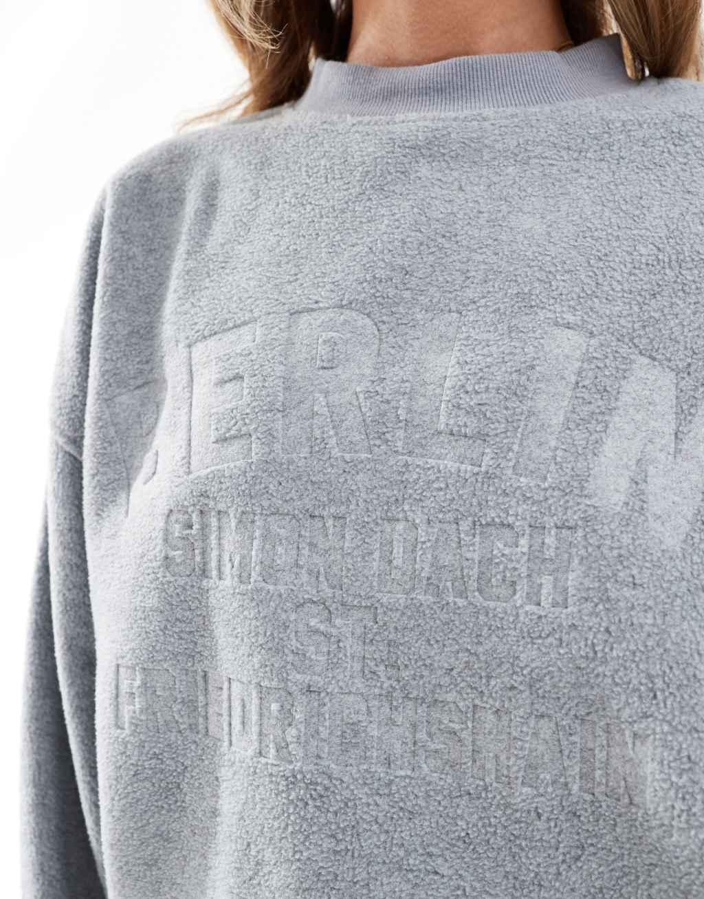 ASOS DESIGN embossed berlin graphic borg sweatshirt in gray heather Product Image