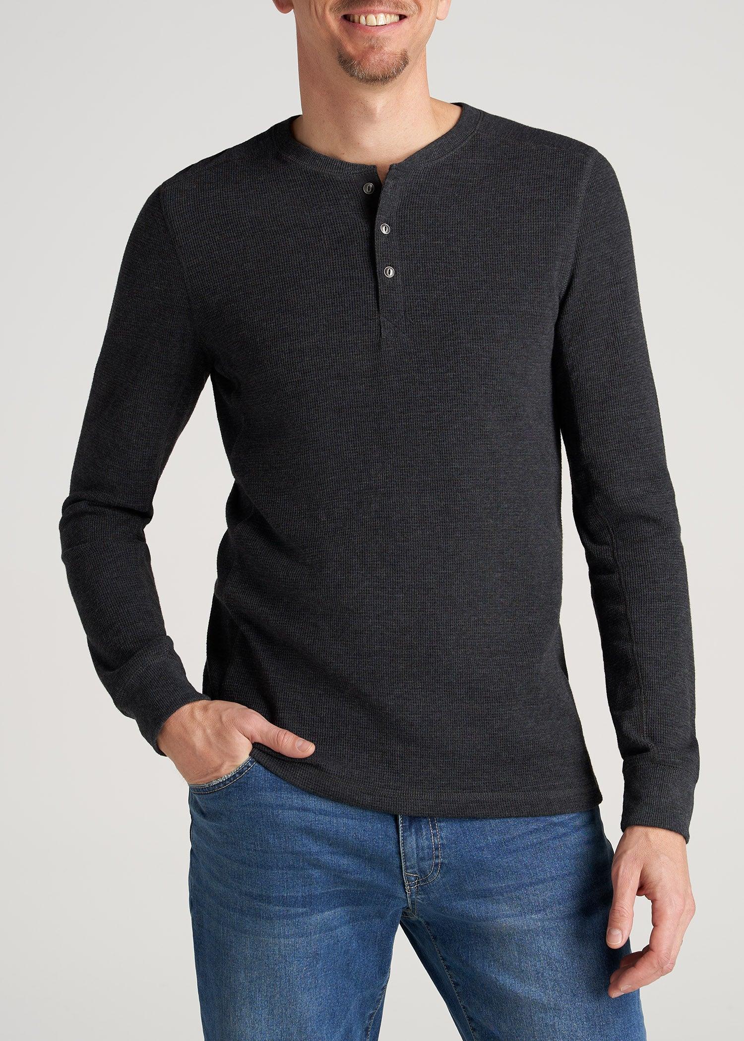 LJ&S Men's Tall Heavy Waffle Henley in Coal Mix Male Product Image