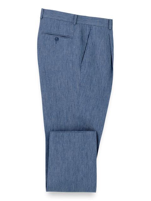 Linen Chambray Twill Single Pleat Pants - Blue Product Image