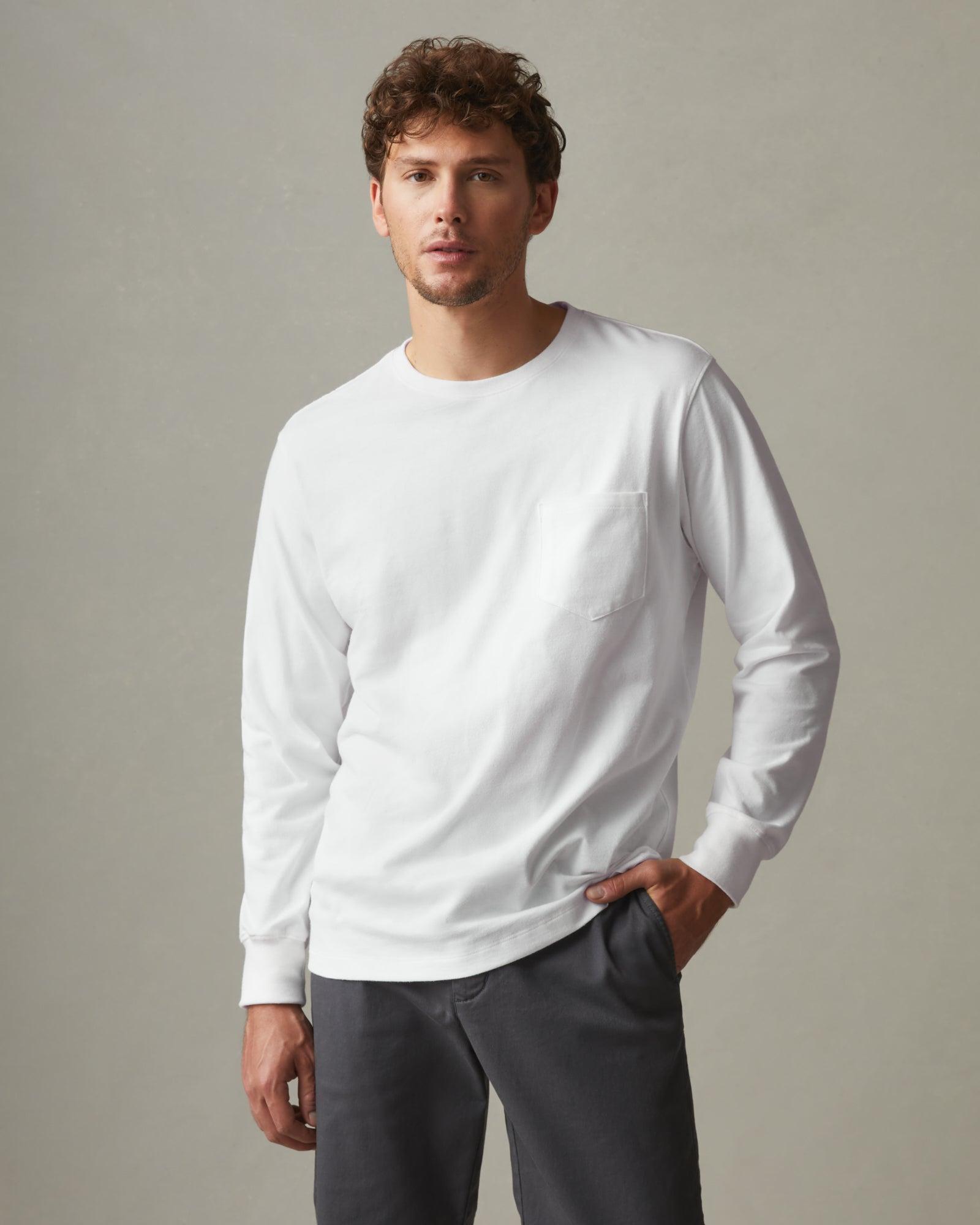 Heavyweight Pocket Tee Long Sleeve - White Male Product Image