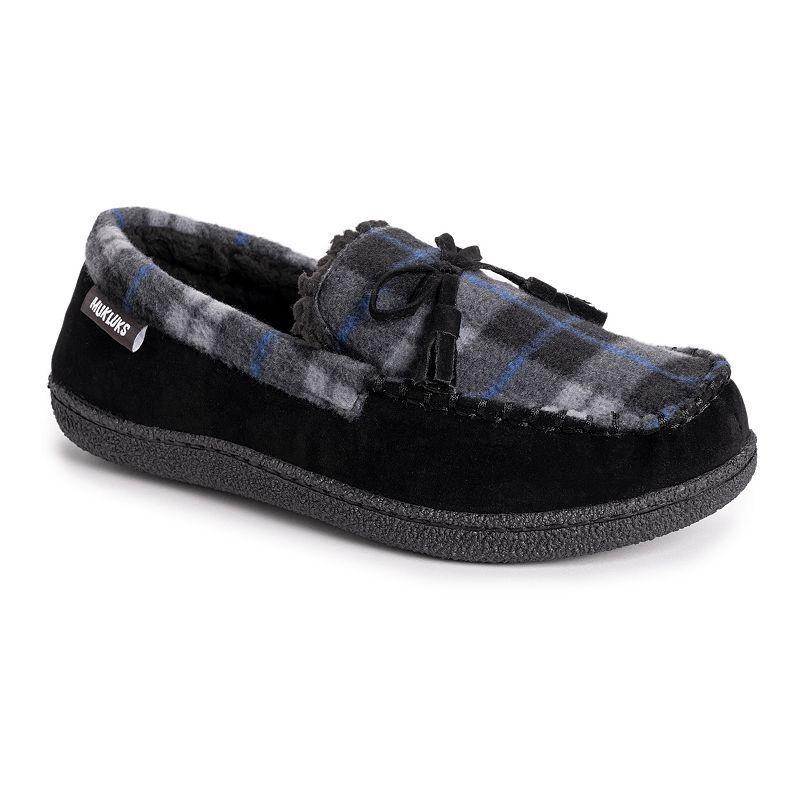 MUK LUKS Tanver Plaid Mens Moccasin Slippers Blue Product Image