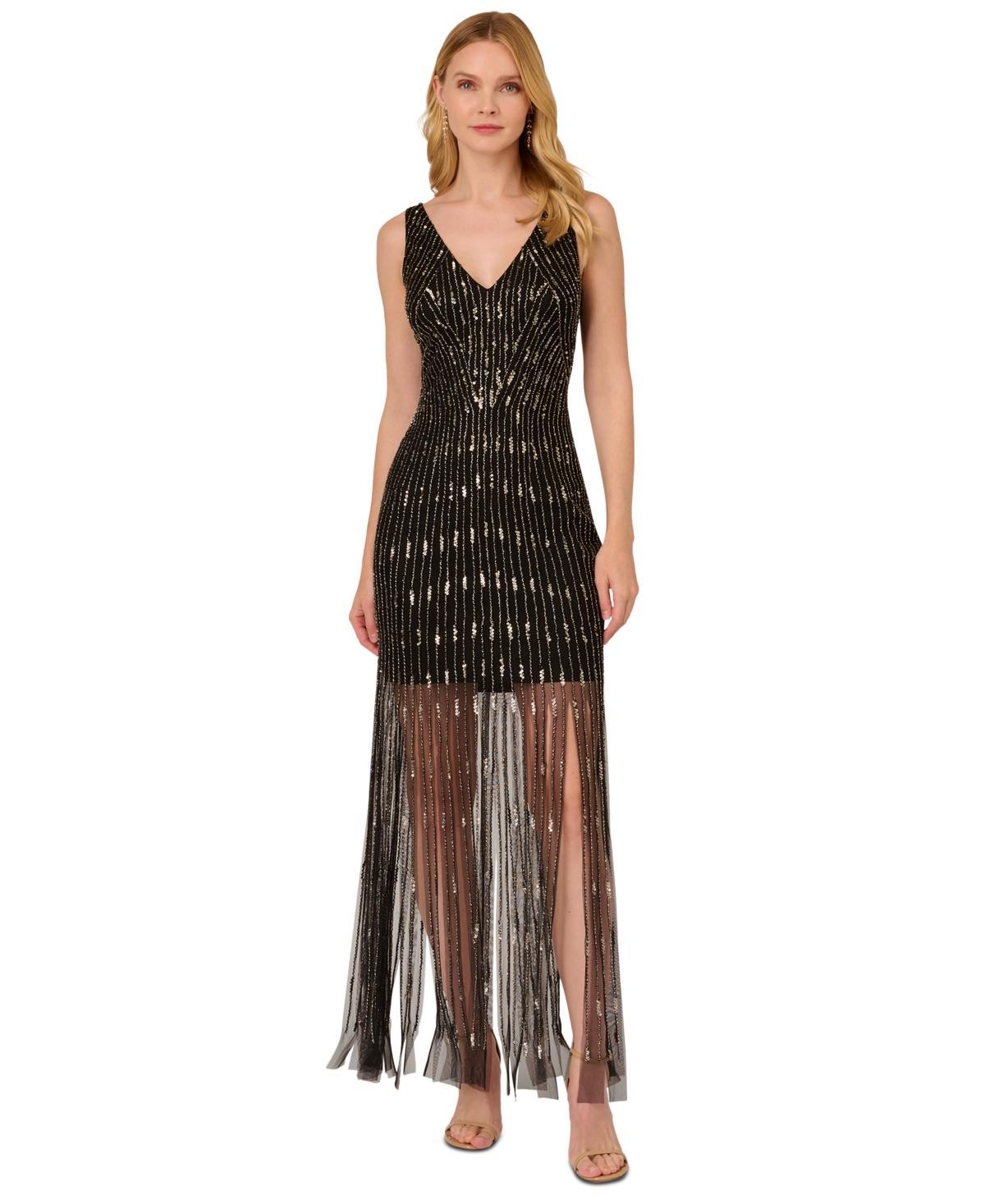 Adrianna Papell Womens Beaded Sheer Hem Gown - Black Product Image