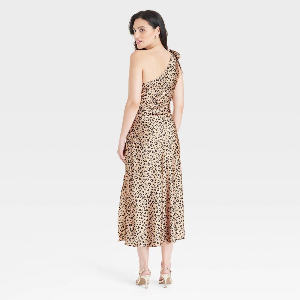 Womens One Shoulder Midi Dress - A New Day Brown Leopard Print XS Product Image