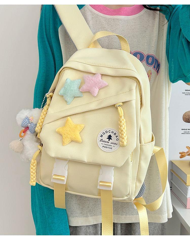 Lettering Applique Nylon Laptop Backpack / Star Badge / Bag Charm / Set Product Image