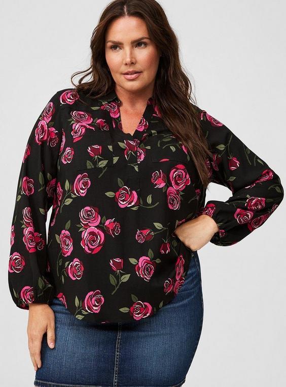 Harper Challis Collared Long Sleeve Blouse Product Image