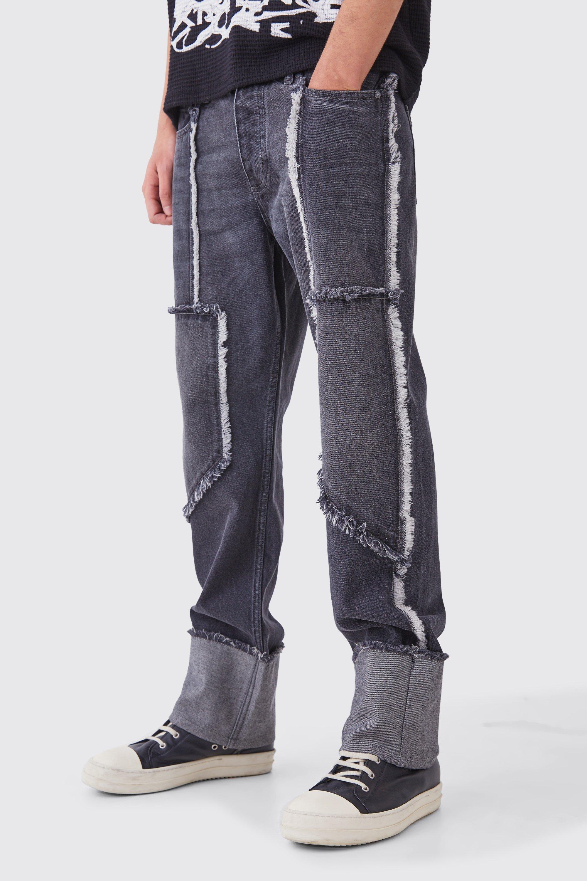 Relaxed Rigid Distressed Seam Denim Jean | boohooMAN USA Product Image