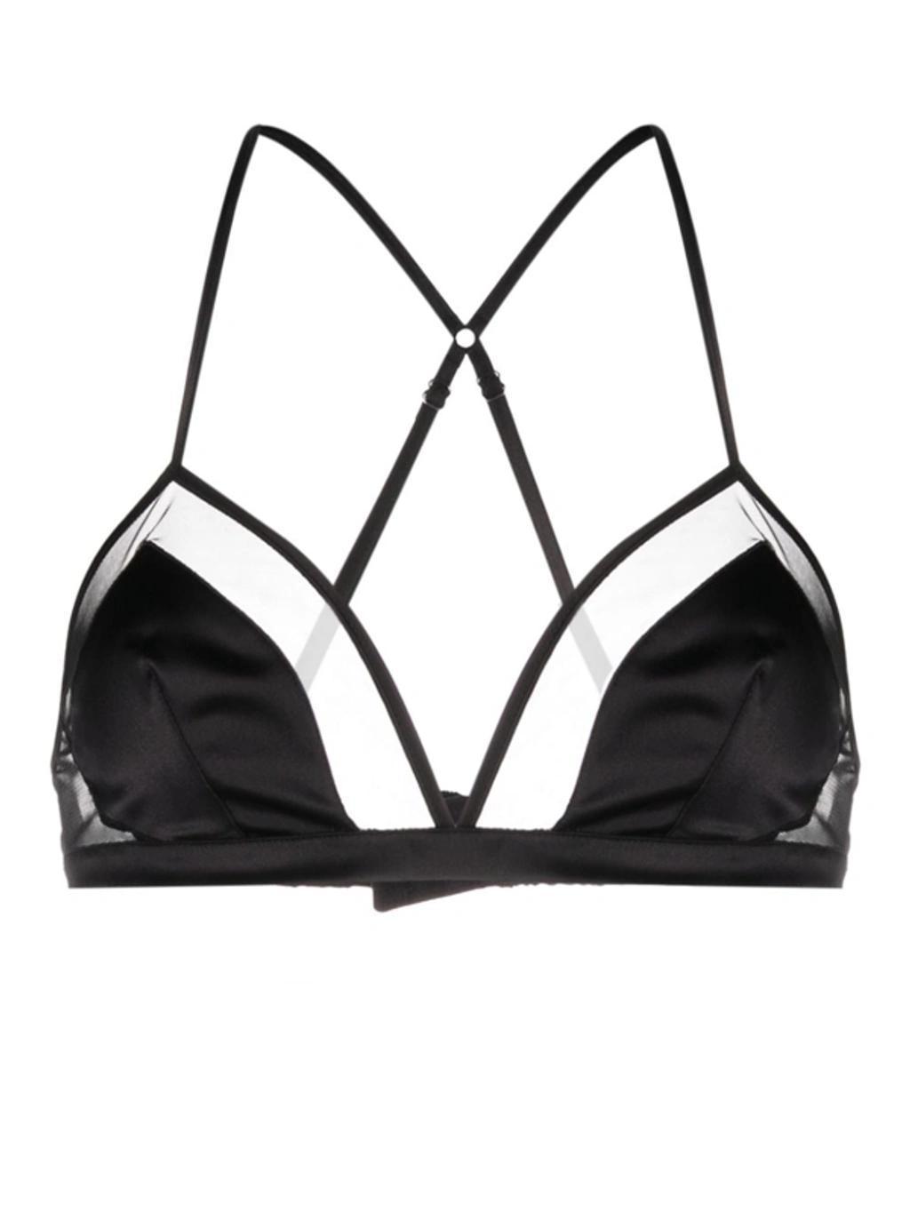 DOLCE & GABBANA Panelled Tulle Satin Bra In Black   Product Image