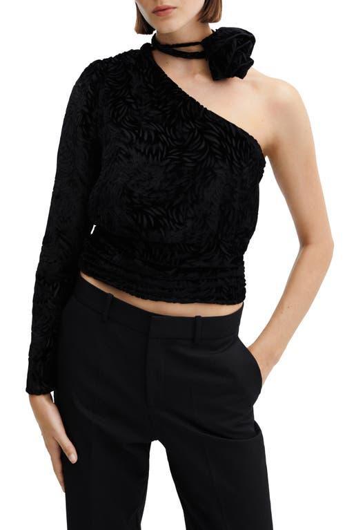 MANGO Floral Burnout One Shoulder Velvet Top Product Image