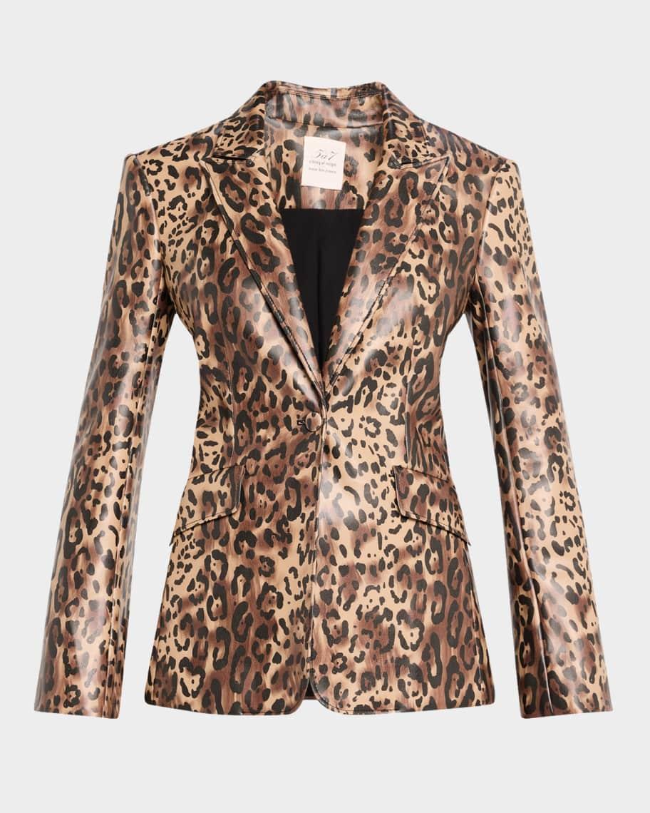 Leopard Faux Leather Blazer Product Image