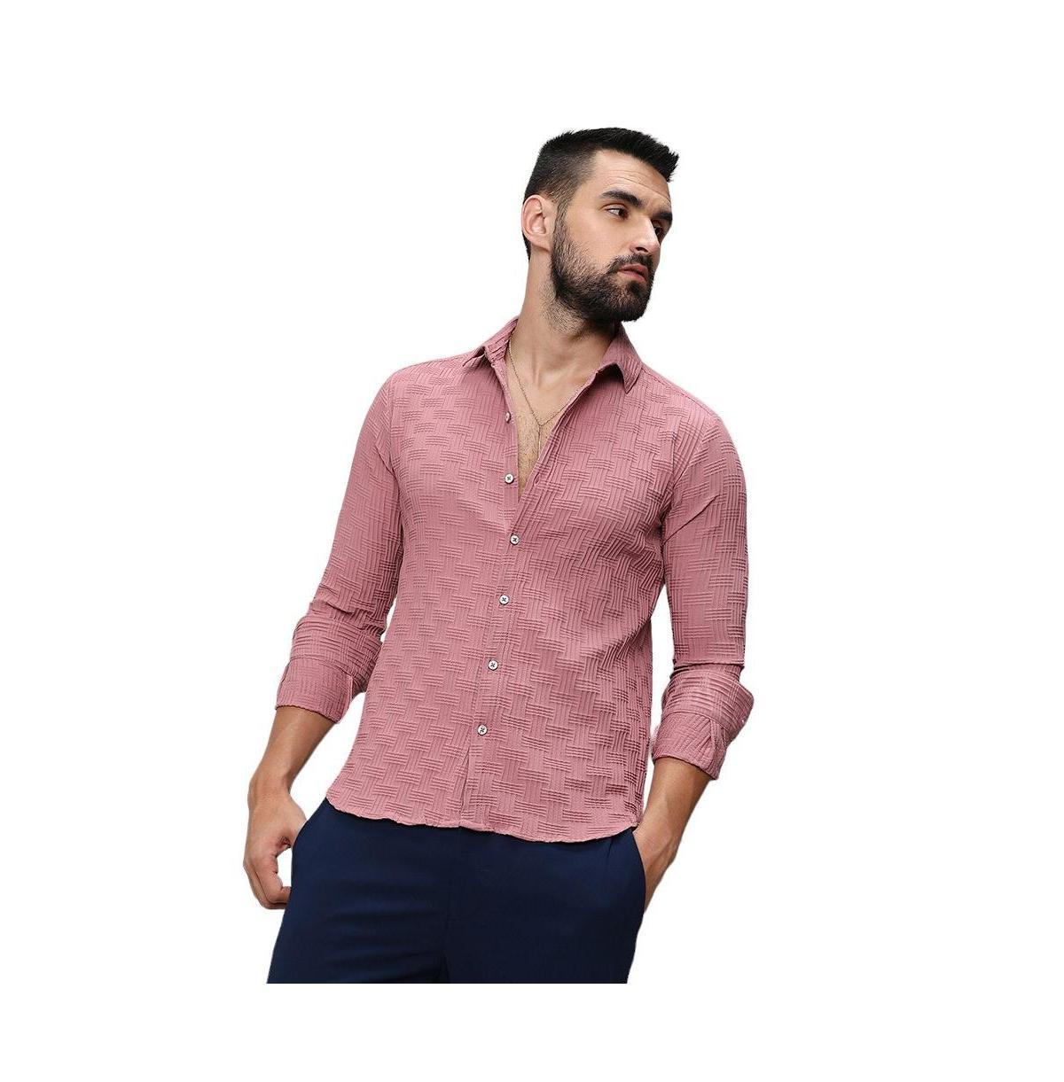 Campus Sutra Mens Nude Pink Self-Design Intertwine Shirt Product Image