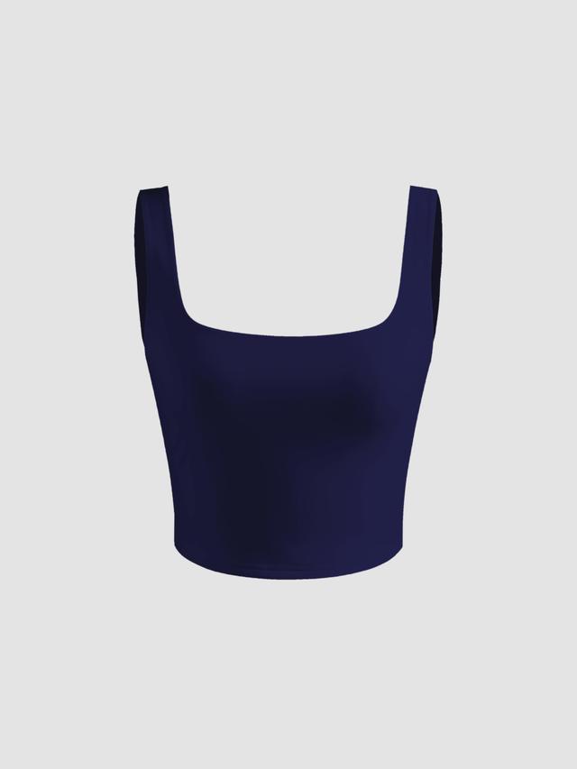 Contour Double Layered Square Neck Solid Crop Tank Top Product Image