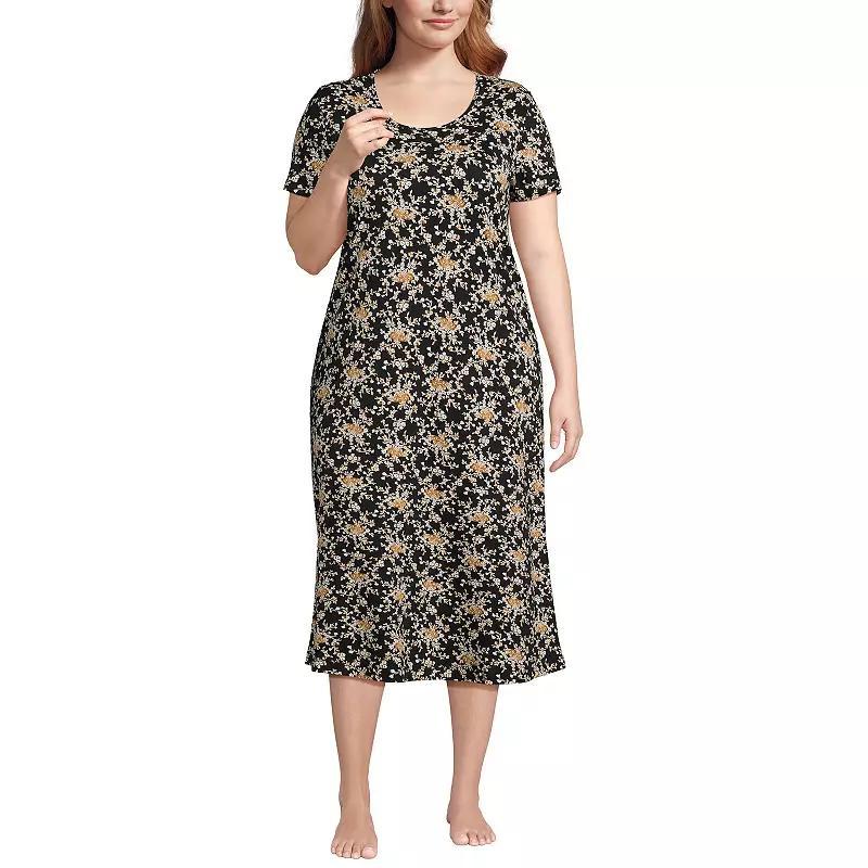 Lands End Womens Cotton Short Sleeve Midcalf Nightgown Product Image