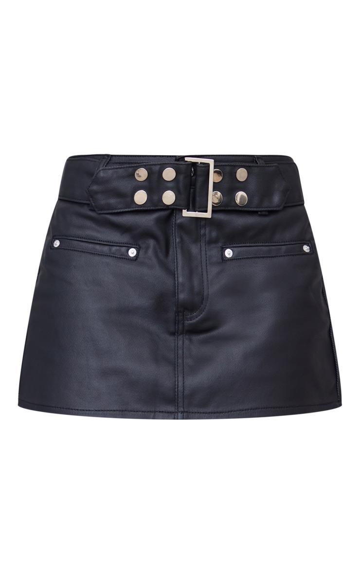 Black Statement Belt Coated Denim Mini Skirt Product Image