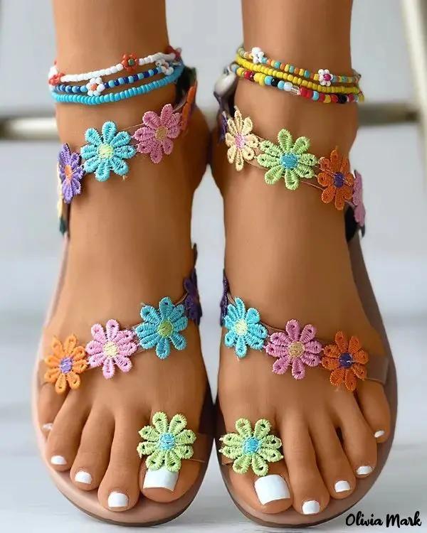 Olivia Mark – Floral Toe Ring Sandals Product Image