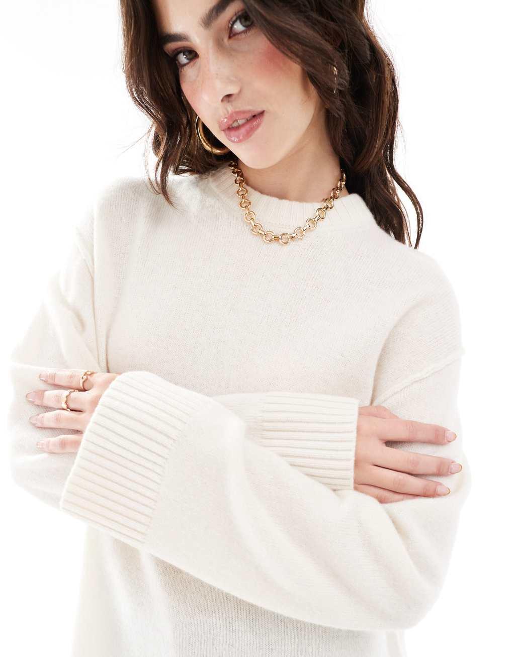 ASOS DESIGN crew neck oversized sweater with seam back detail in lambs wool blend in cream Product Image