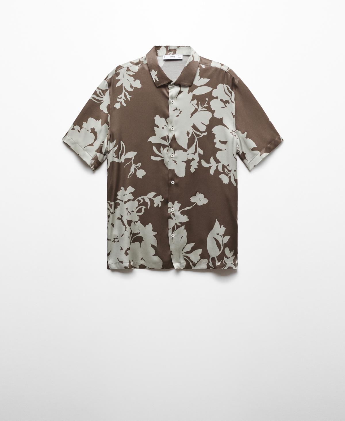 MANGO MAN - Flowy floral print shirt medium brownMen Product Image