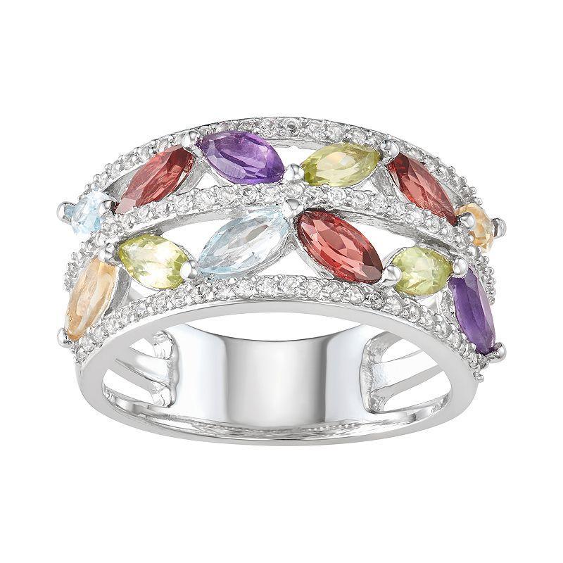 Sterling Silver Gemstone & Lab-Created White Sapphire Double-Row Ring, Womens Silver Tone Product Image