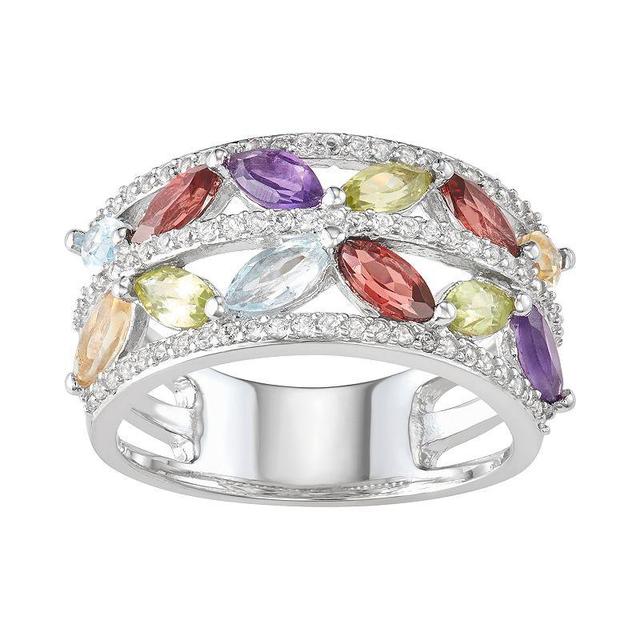 Sterling Silver Gemstone & Lab-Created White Sapphire Double-Row Ring, Womens Silver Tone Product Image