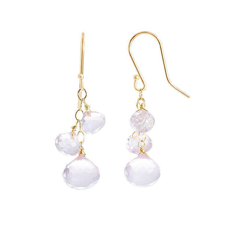 Jewelmak 14k Gold Rose Quartz Briolette Drop Earrings, Womens, Pink Product Image