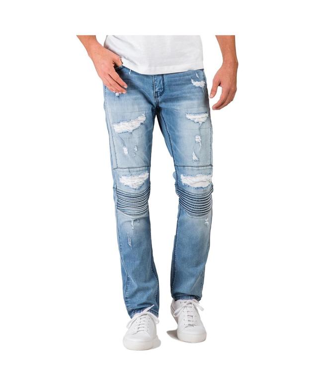 Mens Slim Tapered Premium Stretch Denim Moto Jeans Product Image