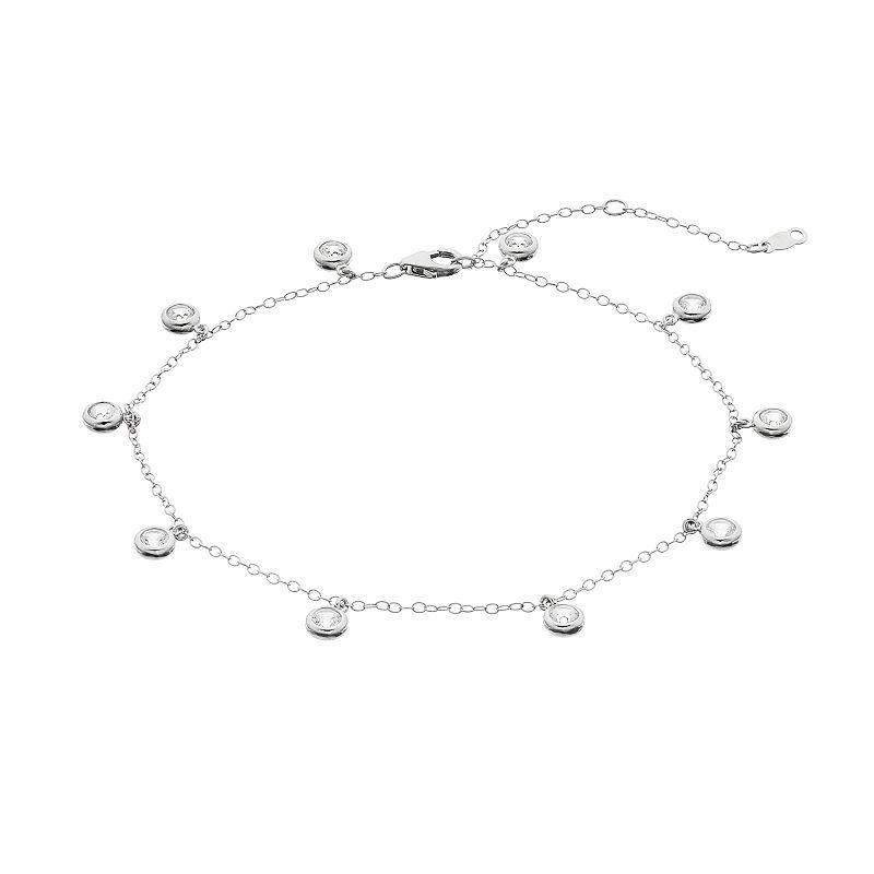 Sterling Silver Lab Created White Sapphire Station Anklet, Womens Product Image