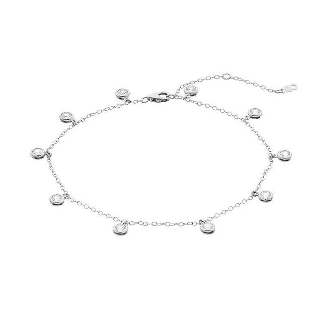 Sterling Silver Lab Created White Sapphire Station Anklet, Womens Product Image