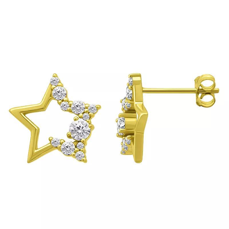 Aleure Precioso Sterling Silver Pave Cubic Zirconia Open Star Stud Earrings, Womens, Gold Product Image