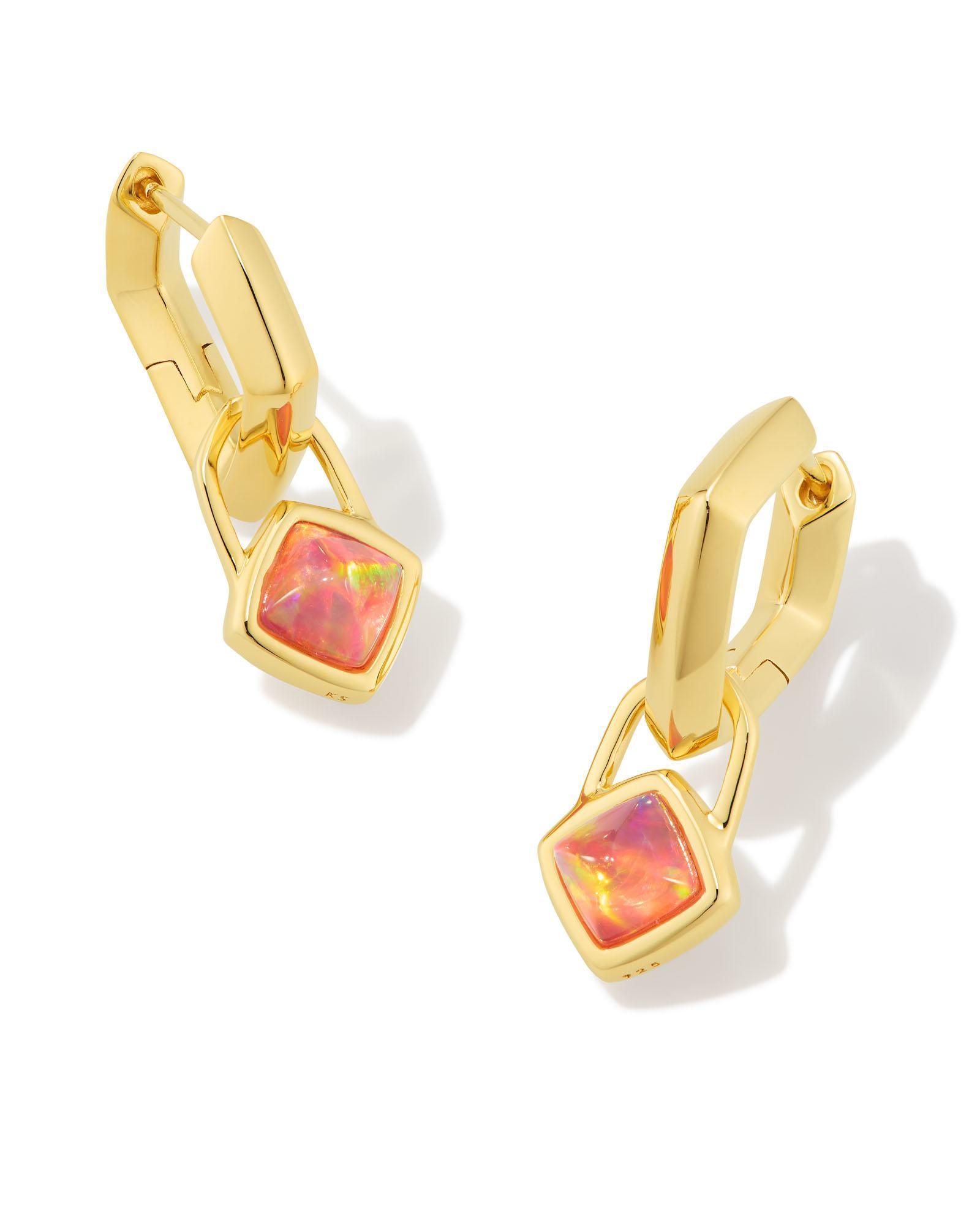 Greer Convertible 18k Gold Vermeil Huggie Earrings in White Kyocera Opal Product Image