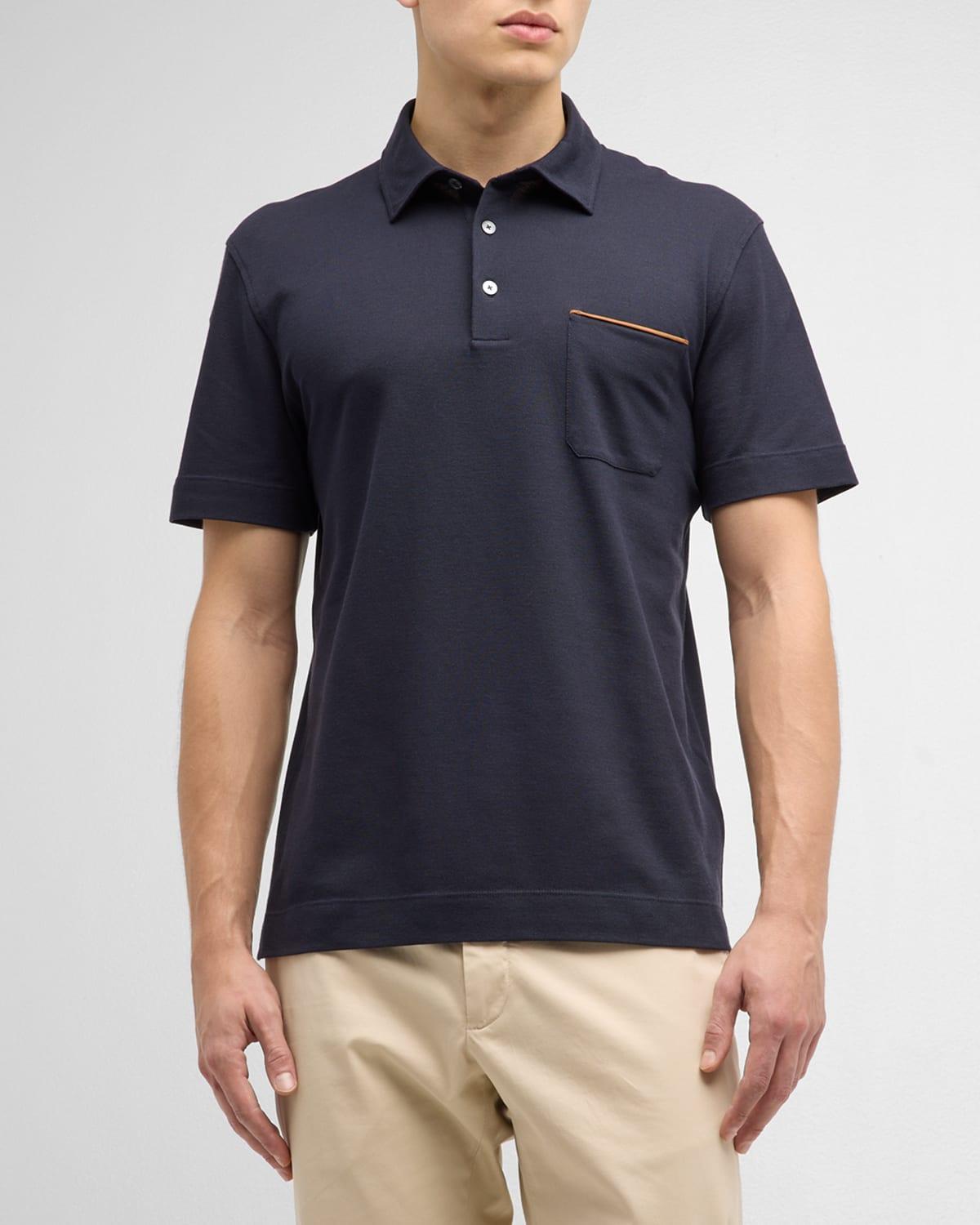 Mens Cotton Polo Shirt with Leather-Trim Pocket Product Image