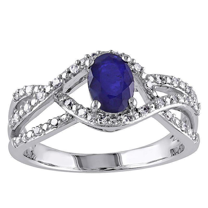 Stella Grace 10k White Gold Diffused Sapphire & 1/6 Carat T.W. Diamond Fashion Ring, Womens, Multicolor Product Image