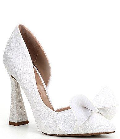 Betsey Johnson Nobble Bow Glitter Bridal Pointed Toe Pumps Product Image