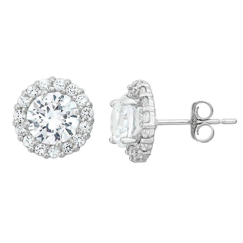 Designs by Gioelli Lab-Created White Sapphire & White Topaz 10k White Gold Halo Stud Earrings, Womens Product Image