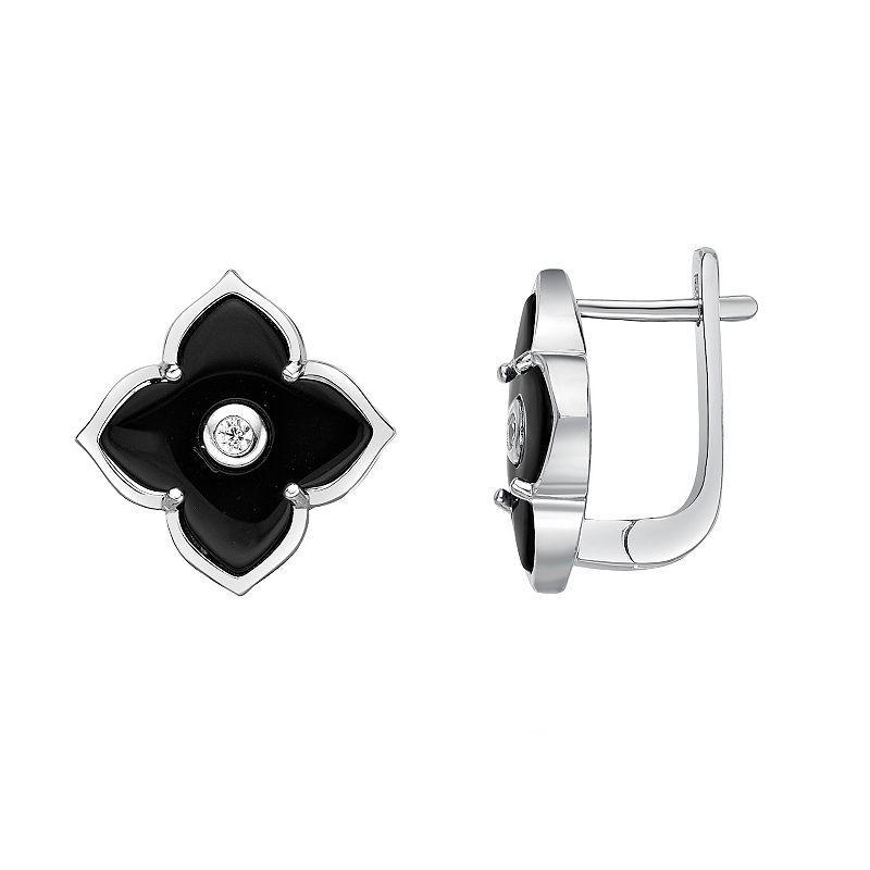 Gemminded Sterling Silver Black Onyx & Cubic Zirconia Flower Earrings, Womens Product Image