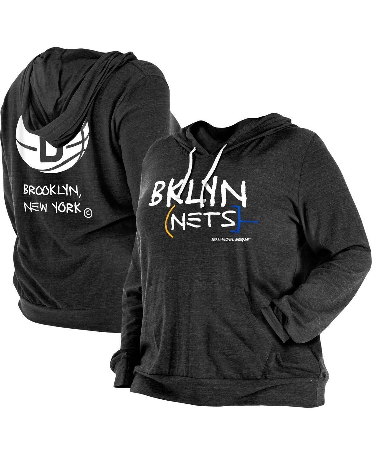 Womens New Era Black Brooklyn Nets Plus Size 2022/23 City Edition Bi-Blend Long Sleeve Hoodie T-shirt Product Image