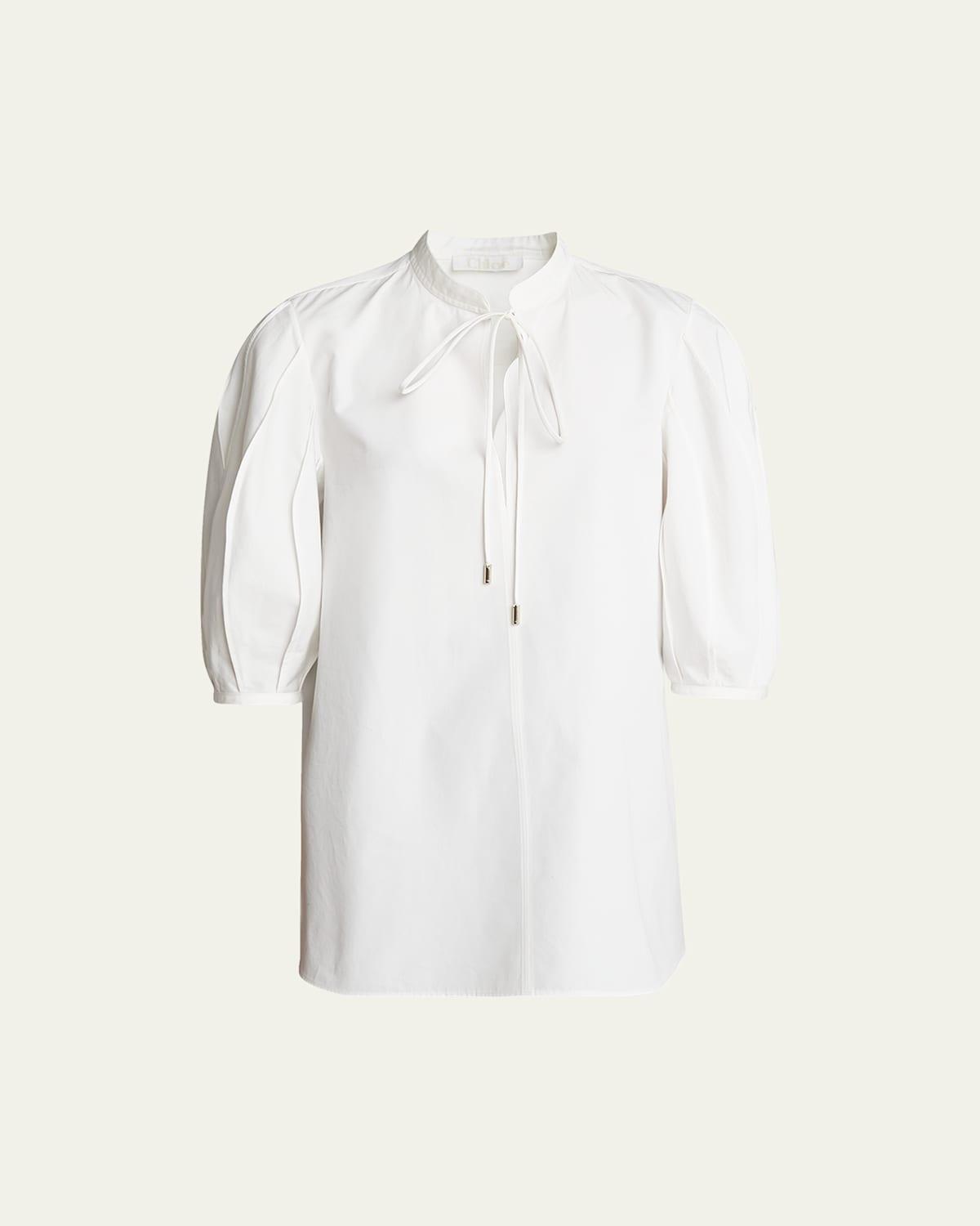 Organic Cotton Poplin Top with Tie Neckline Product Image