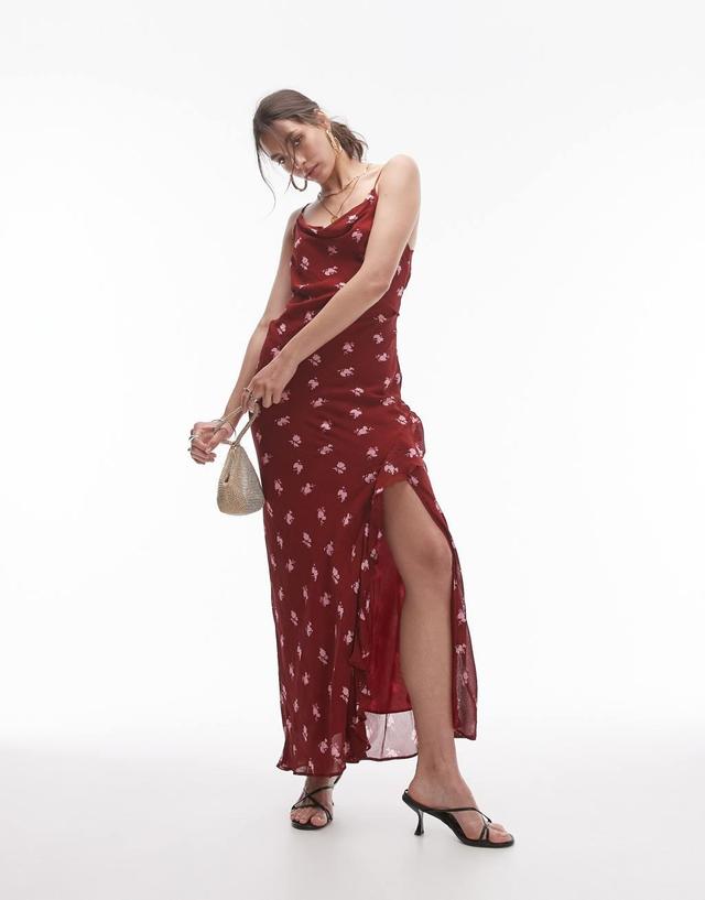 Topshop sheer drape midi dress in burgundy Product Image