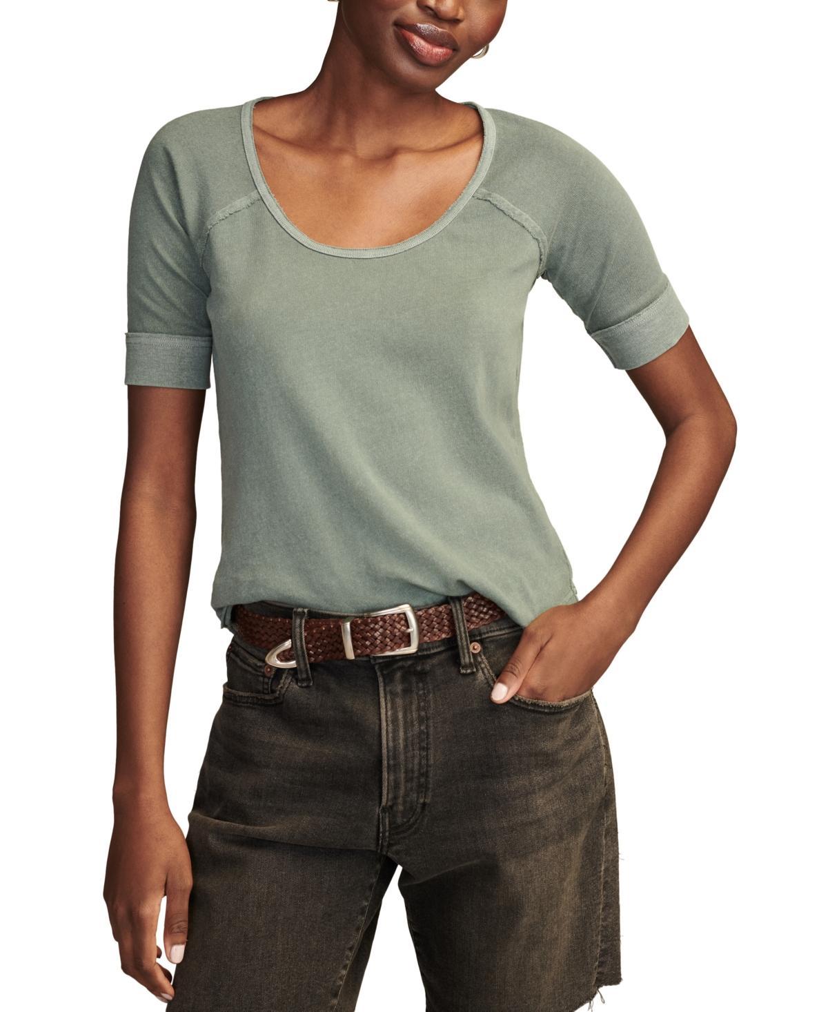 Lucky Brand Womens Cotton Raglan-Sleeve Scoop-Neck Top Product Image