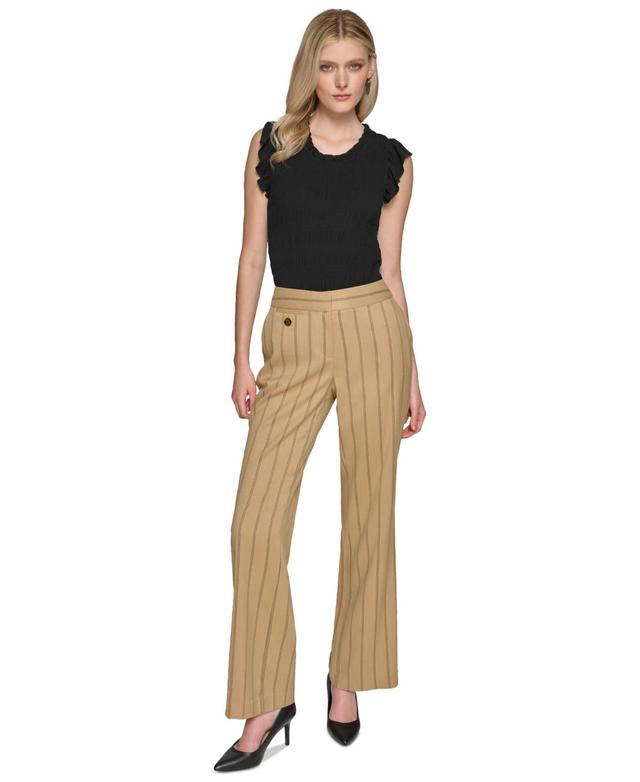 Karl Lagerfeld Womens Pinstriped Mid Rise Wide-Leg Pants - Cartouch Product Image