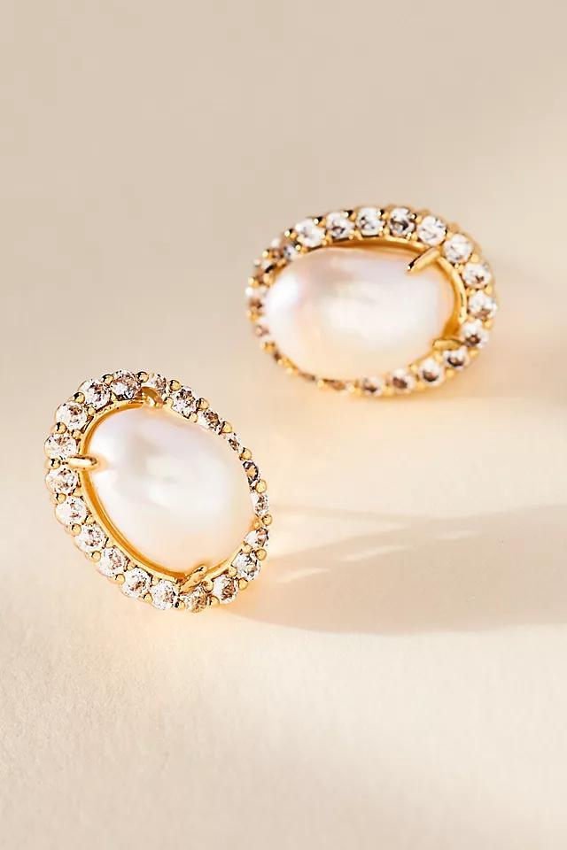 Vintage Pearl Pendant Post Earrings Product Image