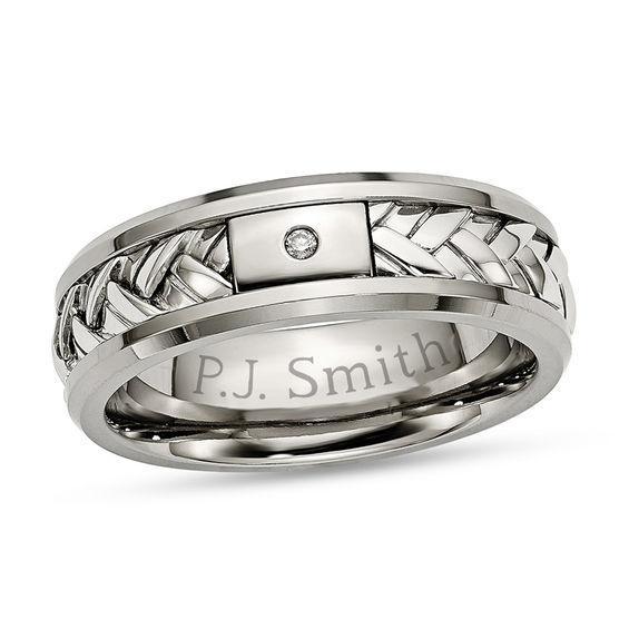 Men's Diamond Accent Engravable Wedding Band in Titanium (1 Line) Product Image