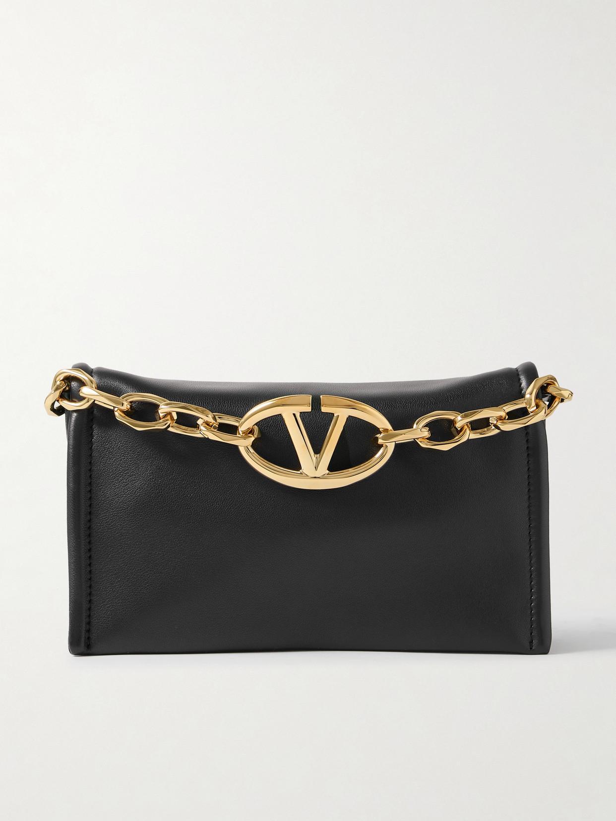 VALENTINO GARAVANI Mini Leather Vlogo Chain Clutch Bag In Black Product Image