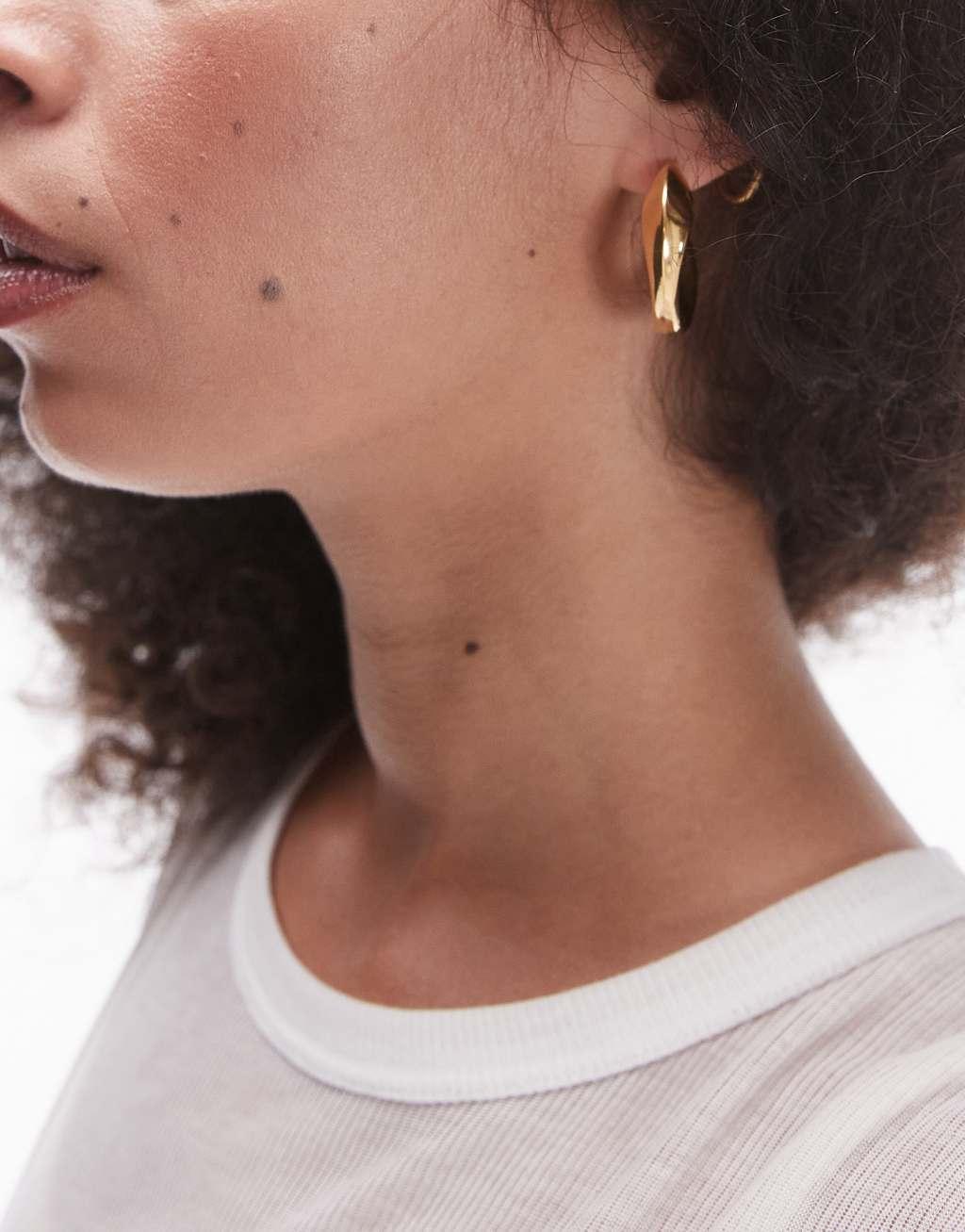 Topshop Paz waterproof stainless steel hoop earrings in gold tone Product Image