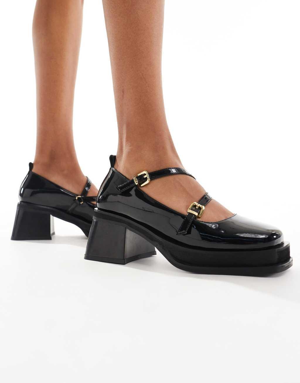 Walk London mary jane flatform shoes in patent black Product Image