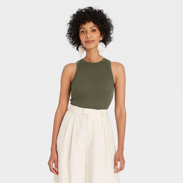 Womens Ribbed Tank Top - A New Day Olive XXL Product Image