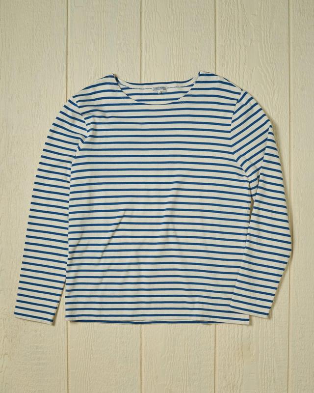 Men’s Breton Stripe Boatneck Tee in Off White/Atlantic blue Product Image